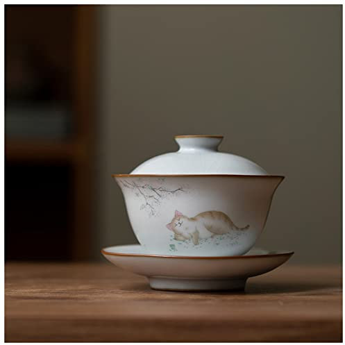 Tassen 160 ml Keramik Gaiwan süße Katze Porzellanterrine chinesische antike Glasur Jingdezhen Teeset Teekanne Schüssel for abwechslungsreichen Tee Kaffeetassen aus Porzellan Keramik-Becher ( Color : 1