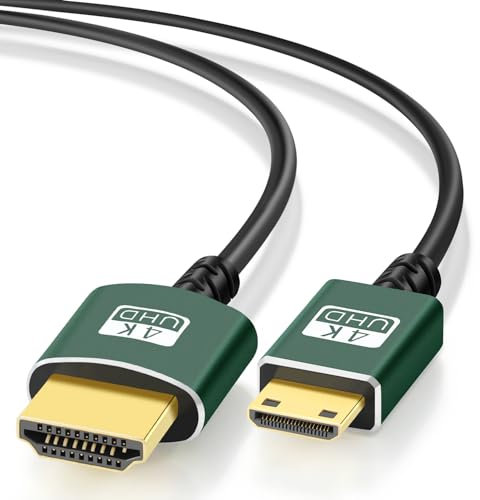 Thsucords Cable Mini HDMI a HDMI Ultra Fino 0.3M, Flexible y Delgado Cable HDMI Mini soporta 3D 4K@60Hz 18gbps/1080p Para Nikon/Canon/Cámaras/Computadoras Portátiles/Tableta