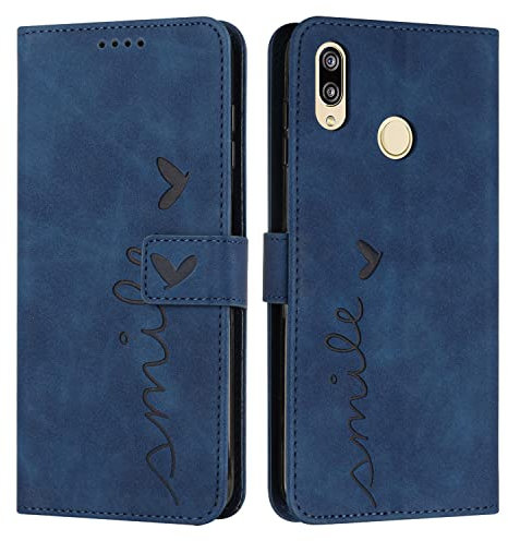 EATCYE Kompatibel Mit Huawei P20 Lite Hülle - Premium PU Leder Klapphülle Brieftasche Schutzhülle [Kartenfach][Ständer] (Blau)