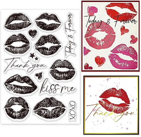 GLOBLELAND Sexy Lippen Transparenter Stempel Für Valentinstag Liebestext Silikon Transparente Stempel Prägeschablonen Vorlage Für DIY Scrapbooking Karten Herstellung von Fotoalben Dekorativ