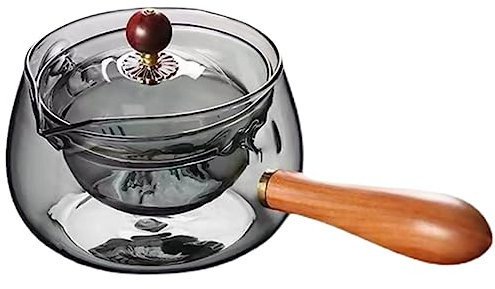 UPKOCH Olla de 360 grados con mango lateral Tetera de cristal Juego de té japonés Cocina portátil olla de vidrio chino Hervidor de agua Tetera de madera con mango largo Contenedor de té