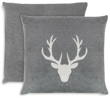 ZOLLNER 2er Set Kissenbezüge in 50x50 cm - Flauschige und weiche Kissenhüllen in grau - stilvolle Hirschkopfeinwebung - Mischgewebe - waschbar bis 40°C – Oeko Tex® Zertifiziert