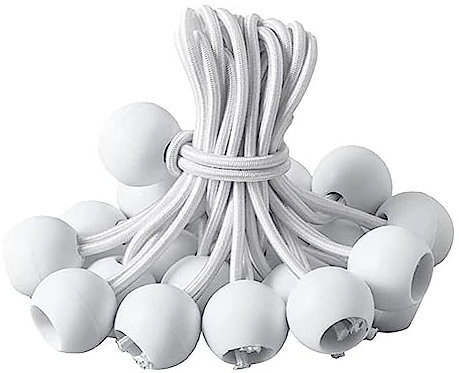 LATRAT Bungee Cord, Corde à bungee élastique avec boules, 25 pièces, Blanc, Noir