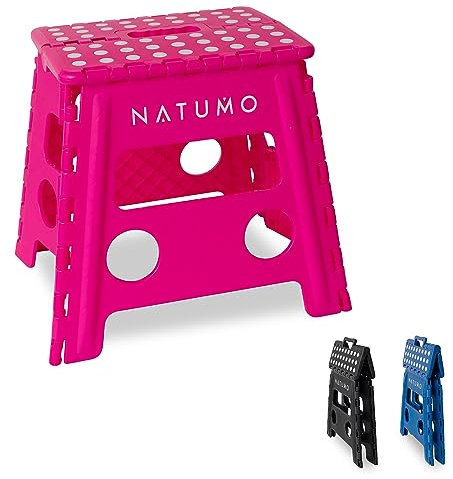 NATUMO® XL Tritthocker Kinder + Erwachsene, Klapphocker faltbar, Leichter und Rutschfester Klapptritt, Falthocker für Camping, Badezimmer, Küche und Garten, 33cm (Pink)
