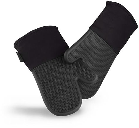 HexClad Silicone Oven Mitt Set, 2-Pack, Heat Resistant to 500ºF, Black