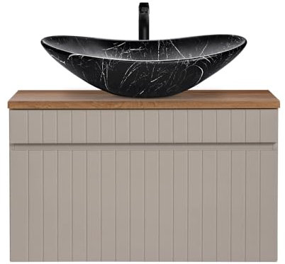 Lomadox Waschtisch Unterschrank 80 cm Kaschmir Aufsatzwaschbecken schwarz marmoriert B/H/T ca. 80,4/63/46 cm
