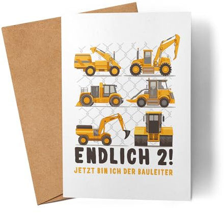 Lilavie-Design Endlich 2 Karte 2. Geburtstag Geburtstagskind Kindergeburtstag Bagger Baustelle Baumeister