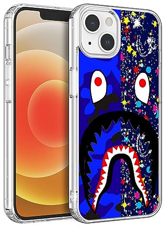 Schutzhülle für iPhone 15, Cartoon-TPU, Rundumschutz, stoßfest, Fallschutz, transparent (Fashion-Bape-Shark-2)