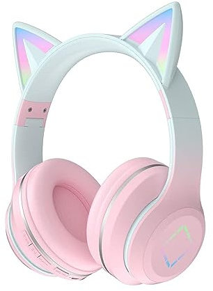 Usoun Kids Headphones,Cat Ear Led Light Bluetooth Kids Headphones with Mic,Girls Headphone Wireless,TF Card,3.5mm Audio,Wireless/Wired Foldable Kid On Ear Headphone for Boys Girls Adults (Pink)