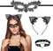 HEKOBAG 3 Stück Katzenohren Haarreif Spitze Maskenball Maske Damen Schwarze Gesichtsmaske Augenmaske Spitze Catwoman Ohren Haarreif für Halloween Fasching Karneval Masquerade Cosplay Abendkleid Tanz