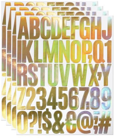 2 Inch Sticky Vinyl Letter Stickers, 4 Sheets Self Adhesive Alphabet Number Symbol Sticker for Scrapbook, Bottle Decor, and Sign - Gold