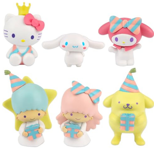 Huanmin San-rio - Set di 6 statuette cinnamo-roll per torte e gatti, per compleanno dei bambini