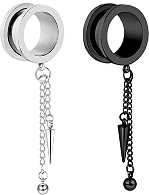 Bcughia Edelstahl Tunnel Ohr 16mm Ohr Tunnel Männer mit Kette und Kegel Anhänger Tunnel Ohr Set, 2 Stück
