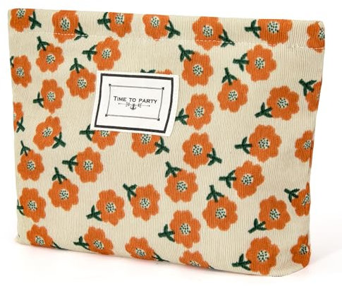 Trousse de Toilette Voyage, Trousse de Maquillage en Velours Côtelé Tissu, Motif Floral Sac à Cosmétiques à Glissière Portable Pochette Sac de Organiseur pour Femmes Filles