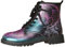 Stivali da donna Punta tonda Tacco largo Stivaletti con plateau gotico Stivali da combattimento da motociclista punk stringati Stivaletti corti in pelle con stampa multicolore