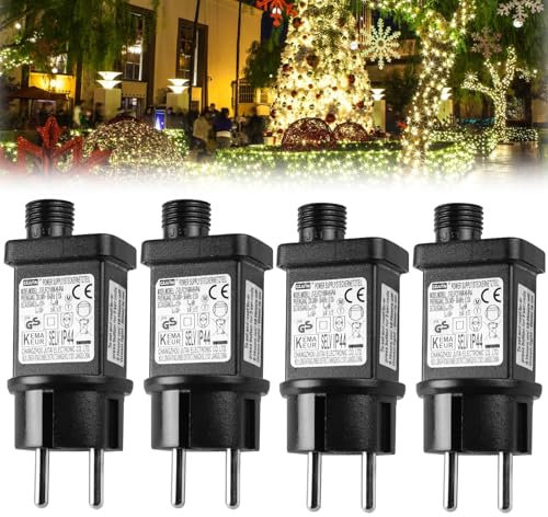 WIYETY 31V 6W LED Netzteil, 4 Stück IP44 LED Transformator, Timerfunktion, GS Stecker mit Speicherfunktion, Lichterkette Netzteil Adapter IP44 GS Stecker für Weihnachtsbeleuchtung, Lichterkette