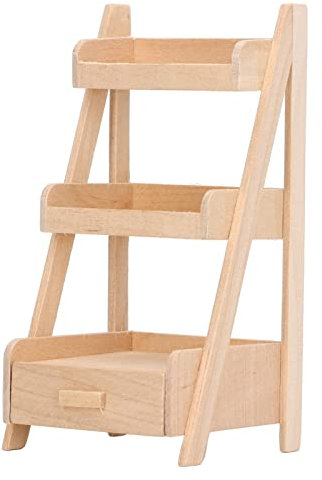 Srliya Estante para Flores de Madera de Abedul de 3 Niveles para Casa de Muñecas, Soporte para Plantas en Miniatura con Cajones de Almacenamiento, para Accesorios de Muebles de Casa de