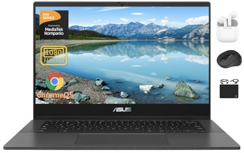 ASUS Chromebook Laptop Student Business 2024, display antiriflesso FHD da 14 pollici, MediaTek Kompanio 520 a 8 core, 4 GB di RAM, 128 GB (64 GB eMMC + scheda da 64 GB), webcam, WiFi, batteria 15+