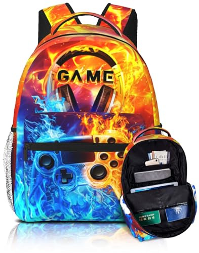 Yirasnezy Schulrucksack für Jungen, Videospiel-Rucksack für Kinder, Gamer, Jungen, Rucksäcke, Kinder-Büchertasche, Schultaschen, Schüler, Büchertasche, Kopfhörer-Spiel, Einheitsgröße, Schulrucksäcke