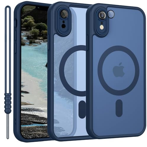 iPhone XR Hülle mit MagSafe, Hanyhülle iPhone XR Magnetisch Dünn Matte Touch Kameraschutz, Anti-Gelb rutschfest Kratzfest Schutz Stoßfest Hülle für iPhone XR Dunkel Blau