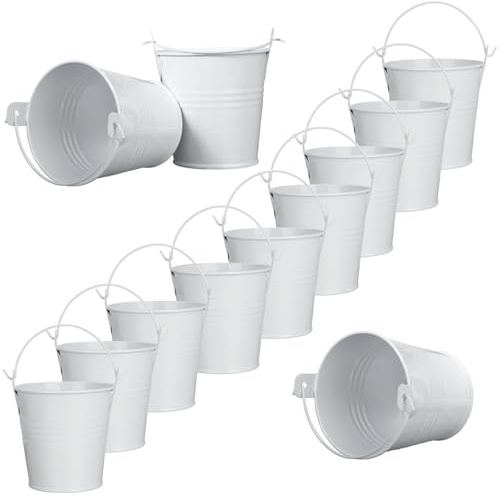 Mini Eimer Verzinkte mit Griffen 12 Stück Kleine Metalleimer Weiß für Gartenpflanzen Home Party Dekoration Container