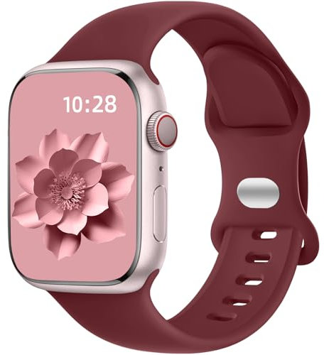 Dirrelo Compatibles con Correa Apple Watch 41mm 40mm 38mm 42mm Mujer, Pulsera Deportiva Silicona Suave Duradero Reemplazo para iWatch Apple Watch SE 2 Series 10 9 8 7 6 5 4 3 2 1, Burdeos