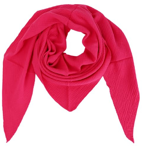 MIRROSI Damen Musselin Halstuch Made in Italy mit Leoprint oder Unifarben – Leichtes Dreieckstuch für Frühling & Sommer, Baumwolle, 200x80 cm (Uni Pink)