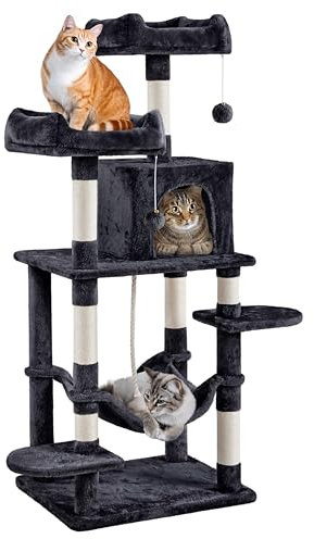 Yaheetech 150cm Large Cat Tree Scratching Posts with Condos/Hammock Cat Climbing Tower Centre for Indoor Cats, Black