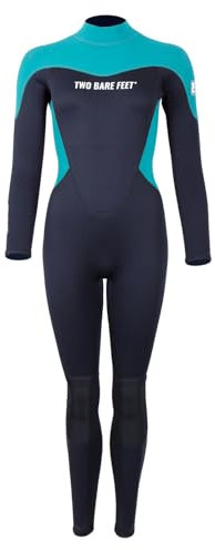 Two Bare Feet Womens Full Length Wetsuit 3/2mm Superstrech Neoprene Summer Ladies Surf Suit, Back Zip – Surfing, Paddleboarding, Open Water & Wild Swimming (SupaFlex 3/2mm Black/Teal, L)