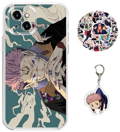 XINGYAOWYA Hülle für iPhone 15 Pro Max Satoru Gojo/Itadori Yuji Anime Spiel [Mit Schlüsselbund und Aufklebern] Cartoons Transparent Silikon Case Handyhülle für iPhone 15 Pro Max - Hülle 10