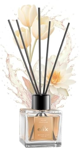 ELIX HOME PERFUME Raumduft Diffusor mit Stäbchen 100 ml Water Lily & Tulip – eleganter Reed Diffuser im Glasflakon, langanhaltender Duft für Wohnzimmer Bad Schlafzimmer Büro