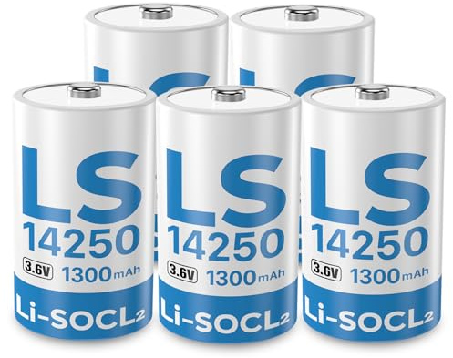 5 Stück LS14250 3.6V 1/2 AA 1300mAh Lithium-Thionylchlorid-Batterien für Wasserzähler, Stromzähler, Gaszähler, Fernüberwachung Li-SOCl₂ ER14250 Batterien, Nicht Wiederaufladbar