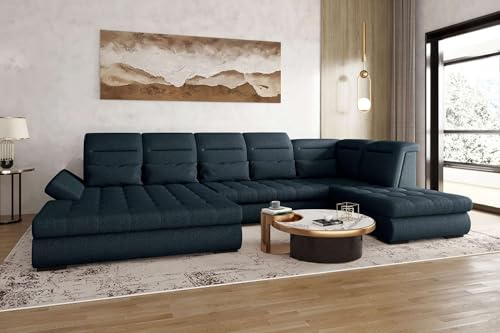 99rooms Toscana Wohnlandschaft Polsterecke Couchgarnitur Velours Vogue Dunkelblau Ottomane Links, mit Schlaffunktion