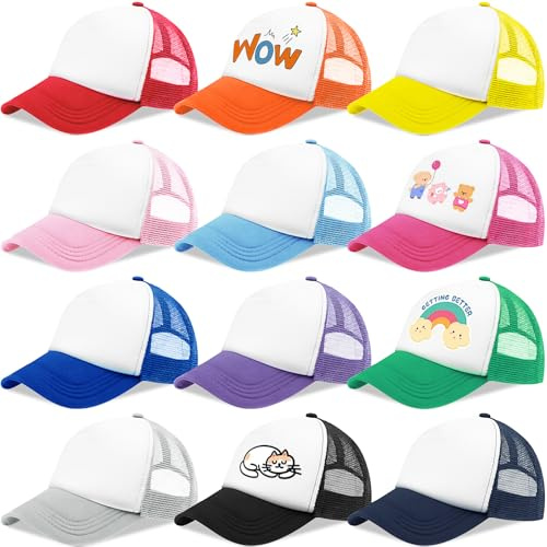 KDXBQ 12 Stück Kinder Trucker Caps für Sublimation, Blanko Baseballkappen