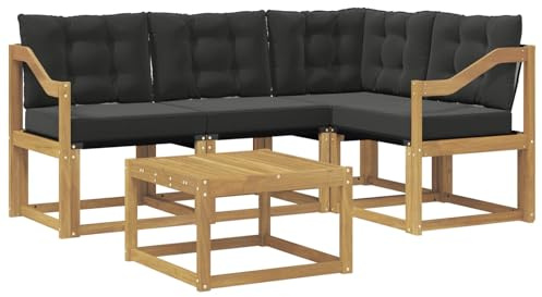 vidaXL Outdoor-Sofagarnitur mit Kissen 5 pcs Weiß und Schwarz, Garten-Sofa, Moderne Außenmöbel, langlebige Sitzgruppe, Bequeme Lounge, Akazien-Sitze, Entspannung im Garten