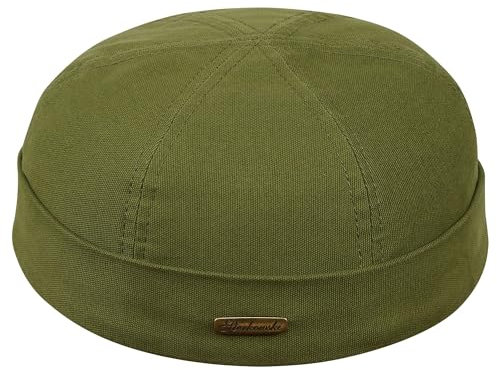 Sterkowski Modell Docker | 100% Baumwolle Dockermütze für Herren und Damen | Sommer Herbst Frühling Fischer Ohne Schirm Biker Cap Damen Fisherman Beanie Hafenarbeiter Kurz Kappe Olivgrün 62