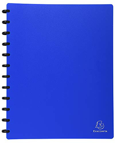 Exacompta - Réf. 86362E - 1 Protège-documents amovible à anneaux avec 30 pochettes grainées détachables - 60 vues - pour A4 - dim 24,5 x 31 cm - couverture rigide opaque - couleur bleu