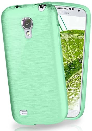 moex Stylische Brushed Aluminium-Optik & starker Grip | Ultra dünne Silikonhülle passend für Samsung Galaxy S4 Mini in Mint