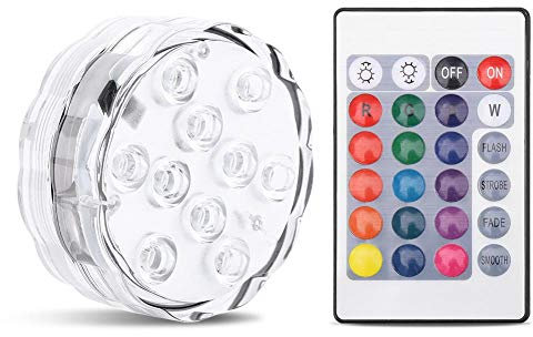 Submersible 10 LED Lights, RGB Multicolor Waterproof Battery Powered Lights with IR Remote Controller for Christmas Halloween Fountain Pool Hot Tub Vase Wedding Party Fish Tank