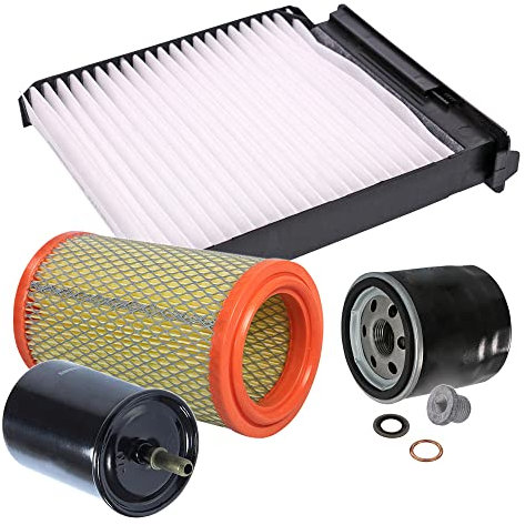 BESTPRICE Inspektionspaket Filterset mit 1x Ölfilter, 1x Luftfilter, 1x Innenraumfilter, 1x Kraftstofffilter, 1x Ölablassschraube mit Dichtung, Kompatibel mit RENAULT TWINGO II (CN0_)