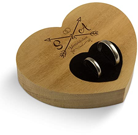 Hochzeit Ringkissen Herz Ringhalter individuell Namen 10 x 8,5 cm Garapa Holz - Liebespfeil