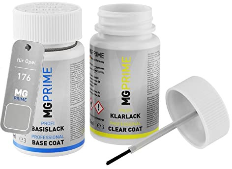 MG PRIME Autolack Lackstift Set für Opel 176 / GAN Argonsilber Metallic/Switch Blade Silver Metallic Basislack Klarlack je 50ml
