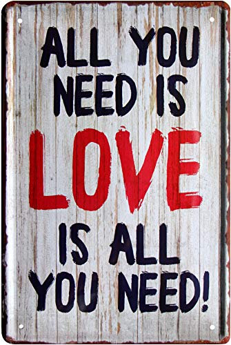WOGEKA ART Retro Blechschild - All you need is LOVE is all you need - witziger Spruch als Geschenk-Idee zum Geburtstag Weihnachten zur Dekoration 20x30 cm Vintage-Design Metall 812