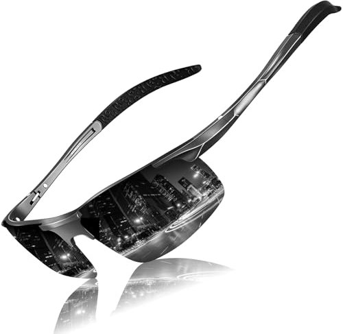 DADA-PRO Sonnenbrille Herren Polarisiert Fahrradbrille Sportbrille Verspiegelt Fahrerbrille mit Metallrahmen Ultraleichte UV400 Schutz 8177 (Grau/Nicht Vespiegelte Linse)