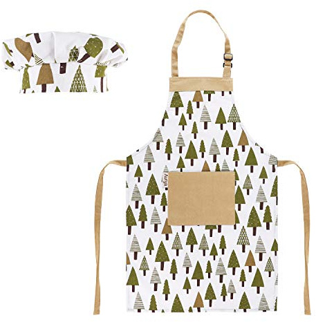 Kids Apron and Chef Hat Set-Adjustable Child Apron for Boys and Girls for Cooking Baking