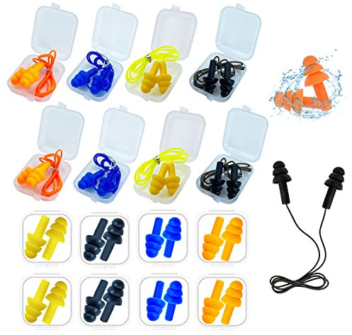 Ear Plugs for Sleeping,16 Pairs Noise Canceling Ear Plugs Soft Reusable Silicone Earplugs Waterproof Noise Reduction Earplugs for Concert,Swimming,Study,Loud Noise,Snoring