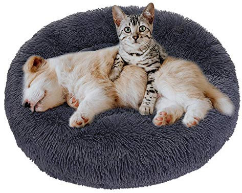 Eastlion Haustierbett Rund Plüsch,Hundebett Donut Kissen Warme Flauschig Weich,Schöne Katzenbett Waschbar Schlafen Bett für Welpen Katzen Hunde,Groß (Dunkelgrau,S:70CM)