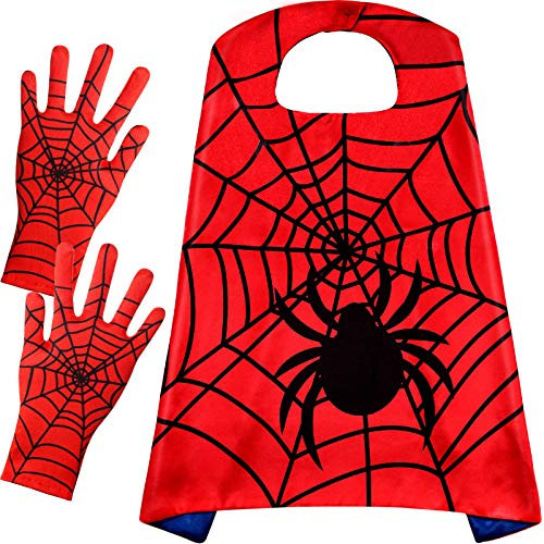 1 Stück Spinne Helden Umhang und 1 Paar Spinnennetz Handschuhe Helden Kostüm für Halloween, Weihnachten, Geburtstag, Kostüm Party, Schule Aufführung