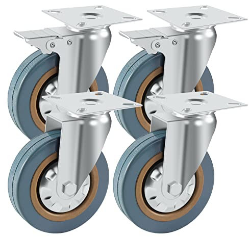 Holdfiturn 4Pcs Castor Wheels 100mm Rubber Swivel Castor Wheels 600kg Heavy Duty Trolley Furniture Caster with Brakes (4)