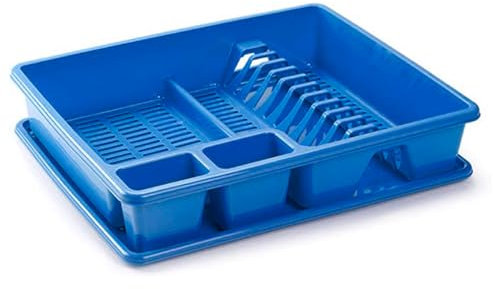 Tradineur - Escurreplatos de Plástico - Fabricado en plástico - Organizador de Cocina, Escurridor con Bandeja para Cocina - 48 x 38 x 9 cm - Color Azul